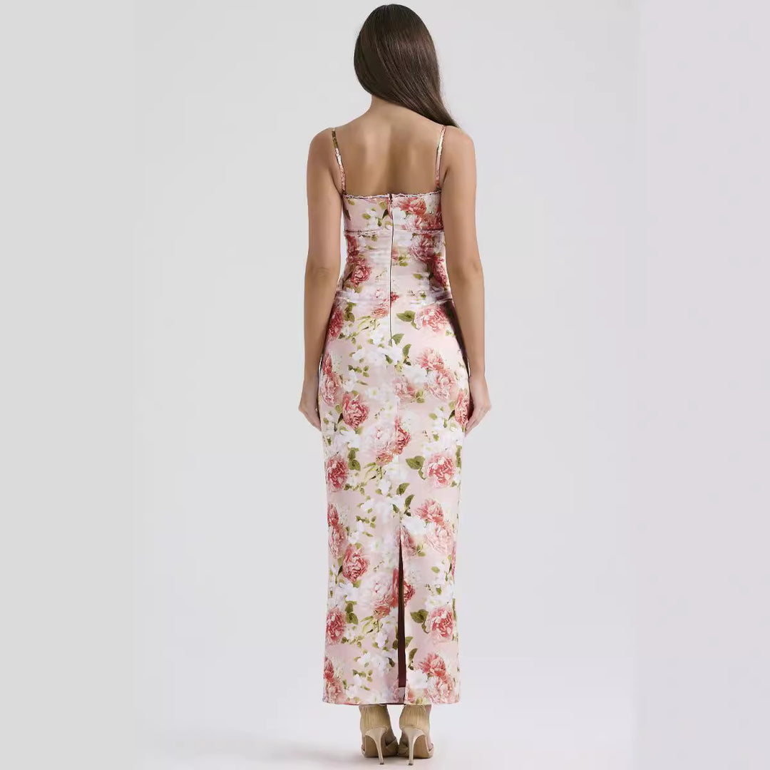 Damen Blumenkleid mit tailliertem Oberteil und schwingendem Saum Drune