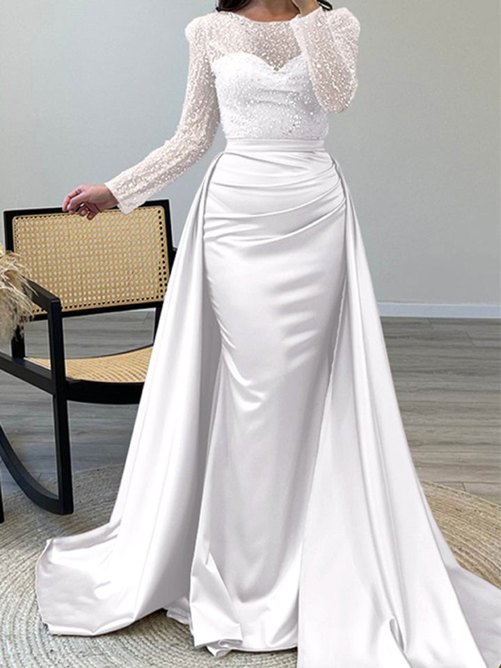 Damen Abendkleid mit funkelndem Paillettenoberteil und elegantem Satinrock Drune