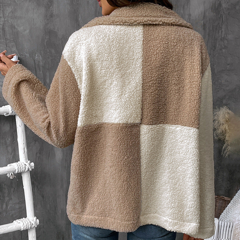 Damen Teddyjacke mit modischen Farbblockdetails und nachhaltigem Material Drune