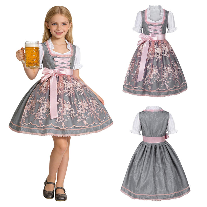 Damen nan traditionelles Kinderdirndl mit bestickter Schürze und Rüschenbluse Drune