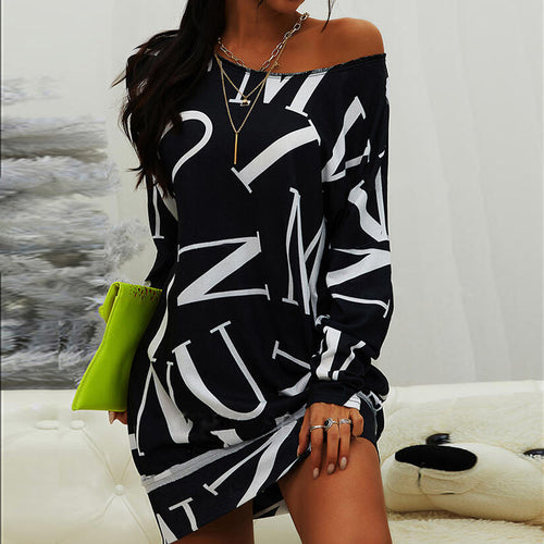Damen Oversized Langarmshirt mit modernem Schriftzug und elastischem Bund Drune