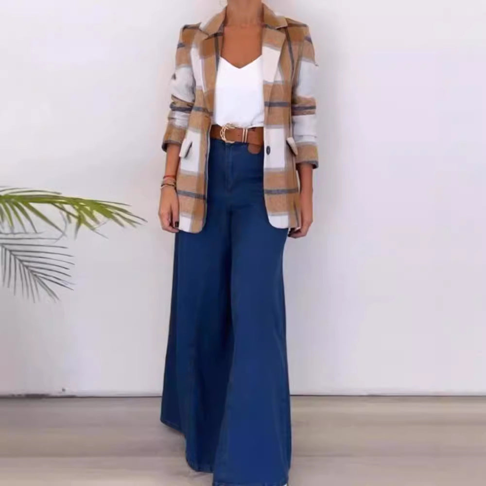 Damen Karierter Blazer mit elegantem Schnitt und lässigen Details Drune