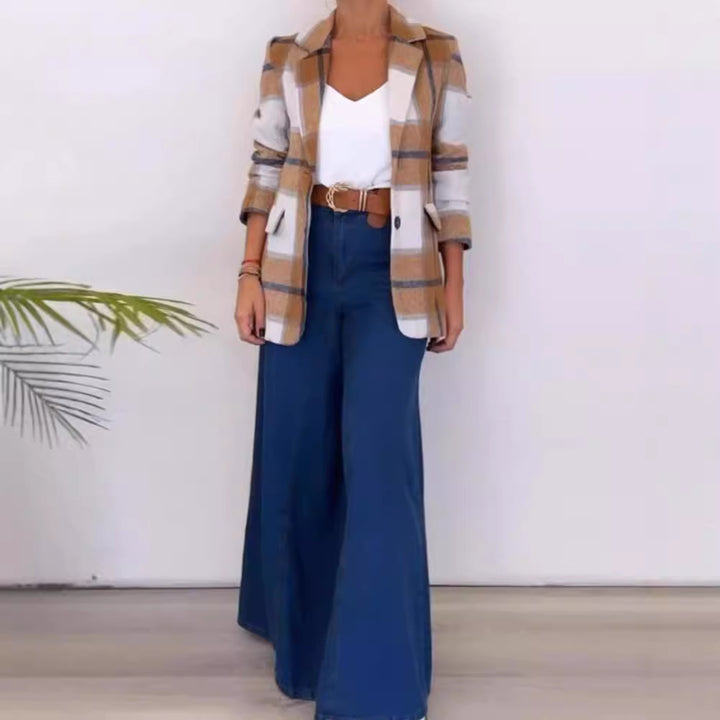 Damen Karierter Blazer mit elegantem Schnitt und lässigen Details Drune