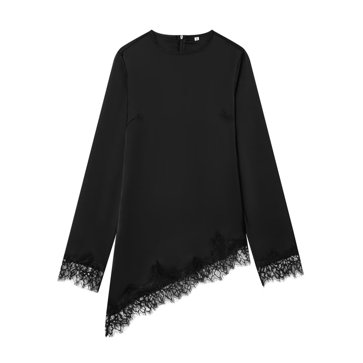 Damen asymmetrisches Blusenshirt mit Spitzenverzierung Drune