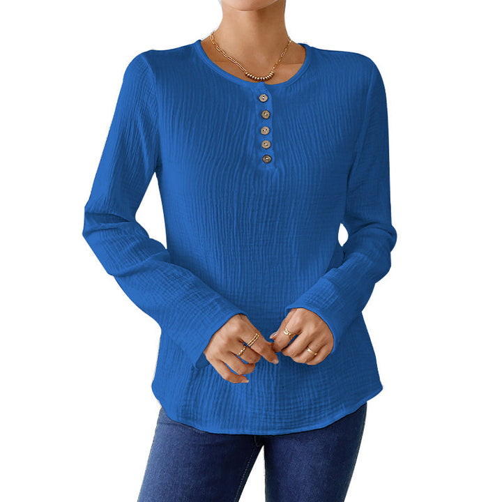 Drune | Schlankmachendes Baumwoll-Leinen-Gefühl Langarm-Pullover-Shirt