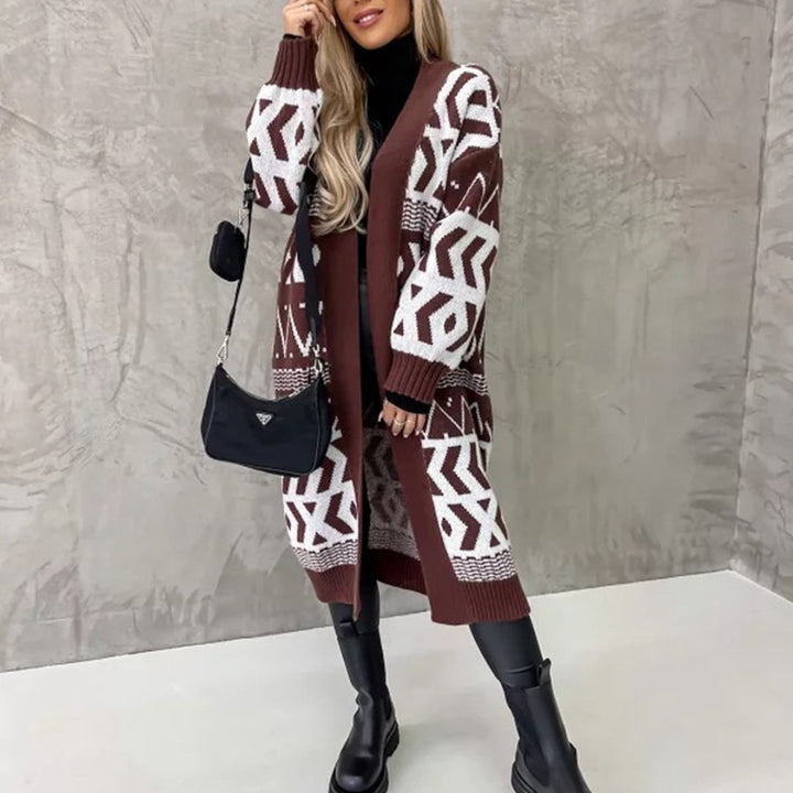 Damen Strickmantel mit geometrischem Muster und weitem Schnitt Drune