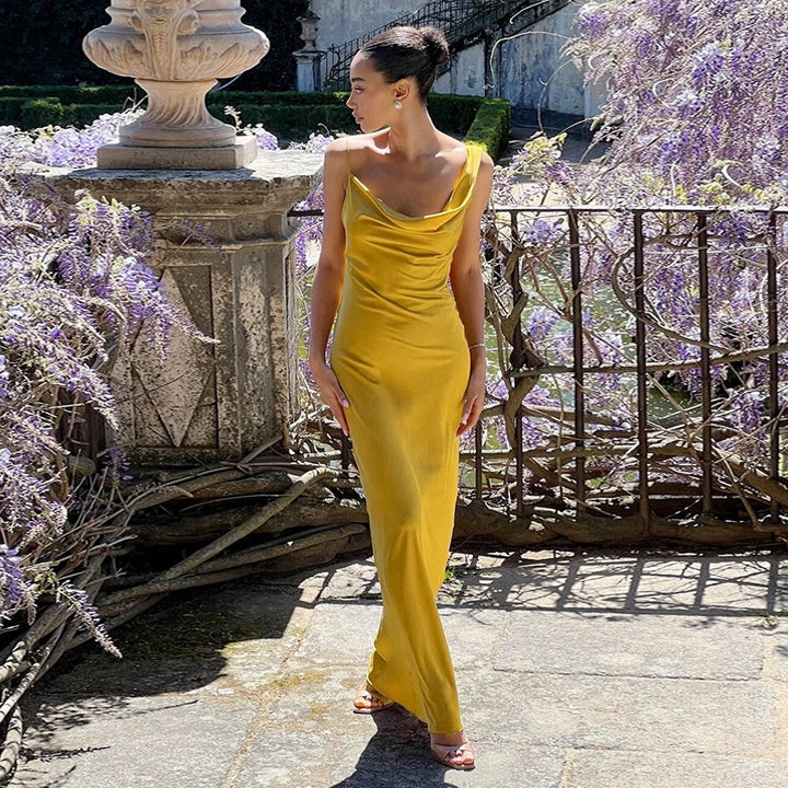 Damen Elegantes Langarm Abendkleid mit fließendem Schnitt und tiefem V-Ausschnitt Drune