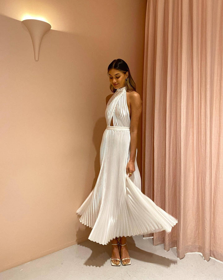 Damen Plissiertes Maxikleid mit hochgeschlossenem Design und Cut-Out-Details Drune