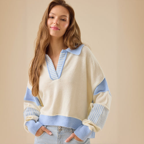 Damen Lässiger Pullover mit modernem Kragen und strukturiertem Design Drune