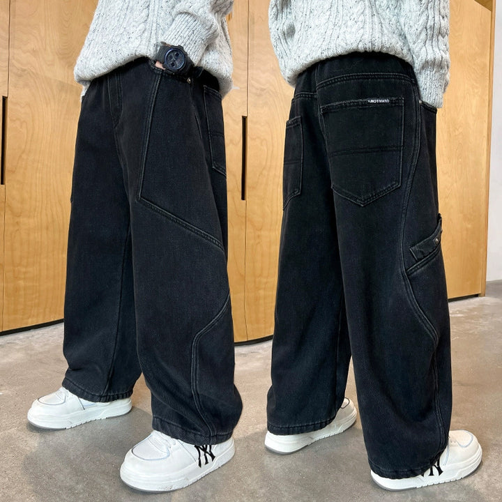 Damen weite Utility-Jeans mit trendigen Taschen Drune