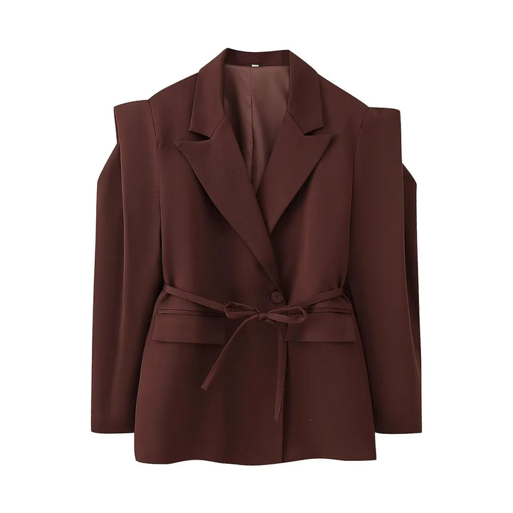 Damen Modische Blazerjacke mit Gürtel und Seidenoptik Drune