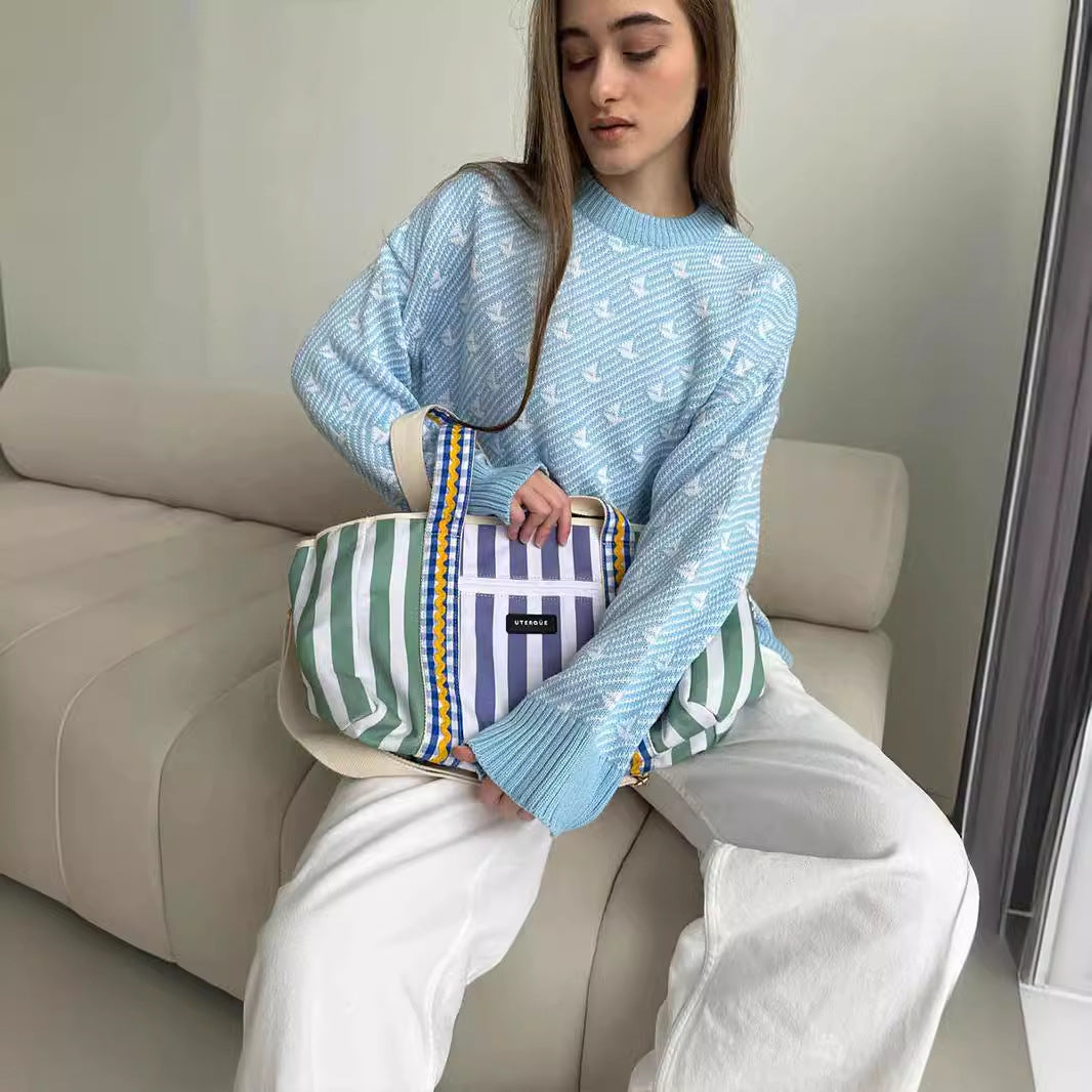 Damen Gemusterter Oversized Pullover aus hochwertiger Baumwolle Drune