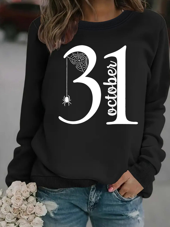 Damen Sweatshirt mit kreativem Halloween-Motiv und bequemer Passform Drune