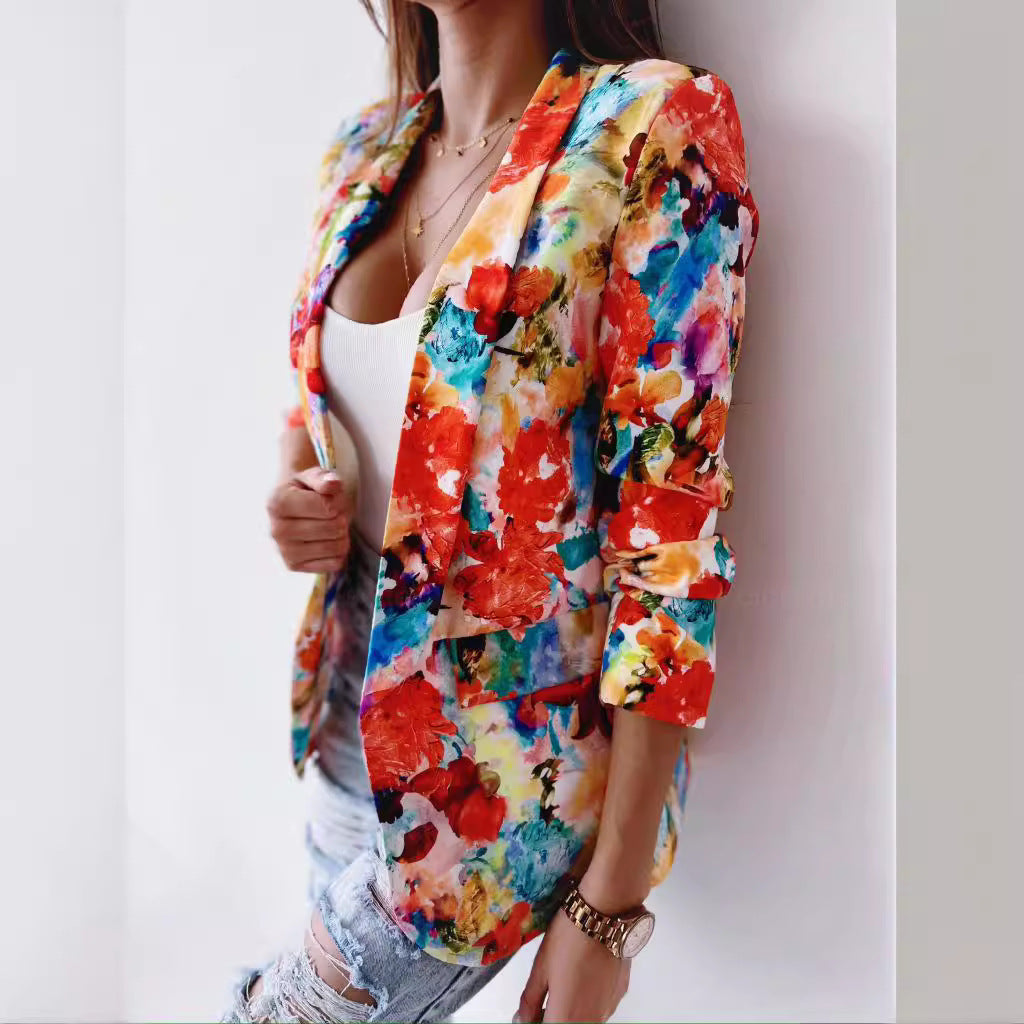 Damen Blumenblazer mit modischem Schnitt und lockeren Ärmeln Drune