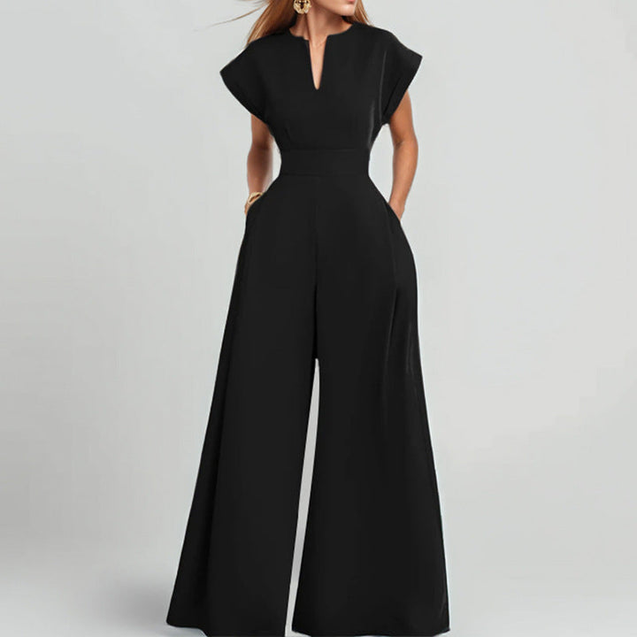 Damen Eleganter Jumpsuit mit Weitem Bein und Schalkragen Drune