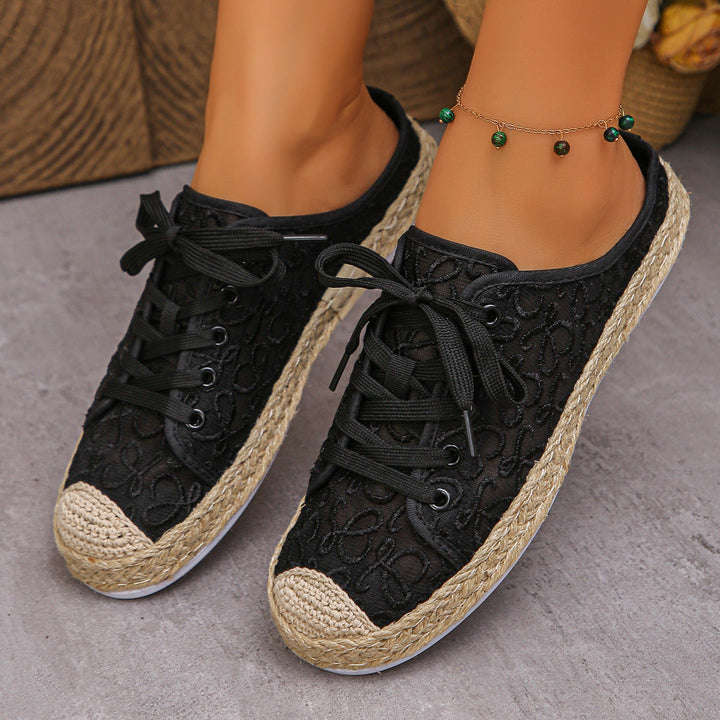 Damen Trendige Sneaker mit floralem Netzdesign und Jute-Akzent Drune