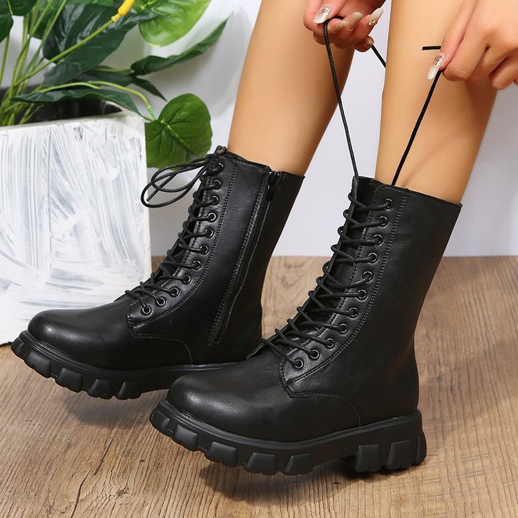 Damen Schnürstiefel mit robustem Profil und modischem Reißverschluss Drune