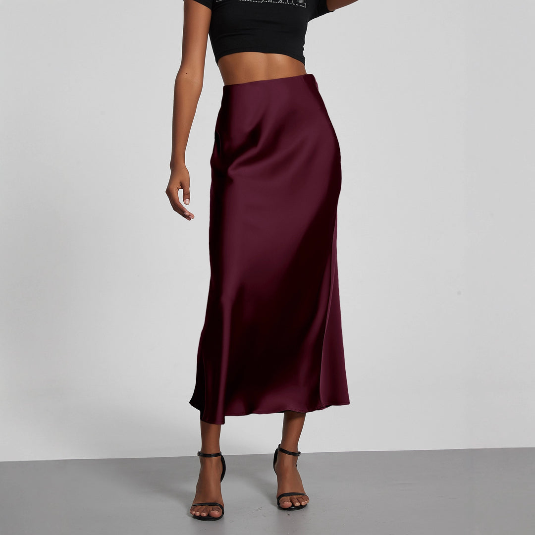 Damen Stilvolle Satin-Stretchrock mit hohem Bund und fließendem Schnitt Drune