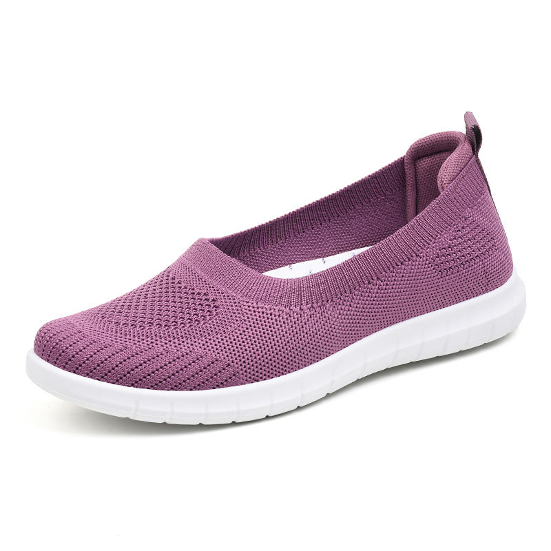 Damen nan atmungsaktive Strick-Ballerina-Slipper mit nahtlosem Sockeneinstieg, orthopädischem Memory-Fußbett und flexibler EVA-Laufsohle Drune