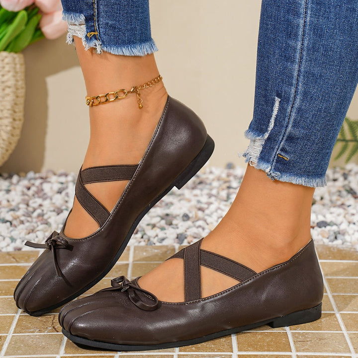 Damen elegante Ballerinas mit dekorativen Schleifen und elastischen Riemen Drune
