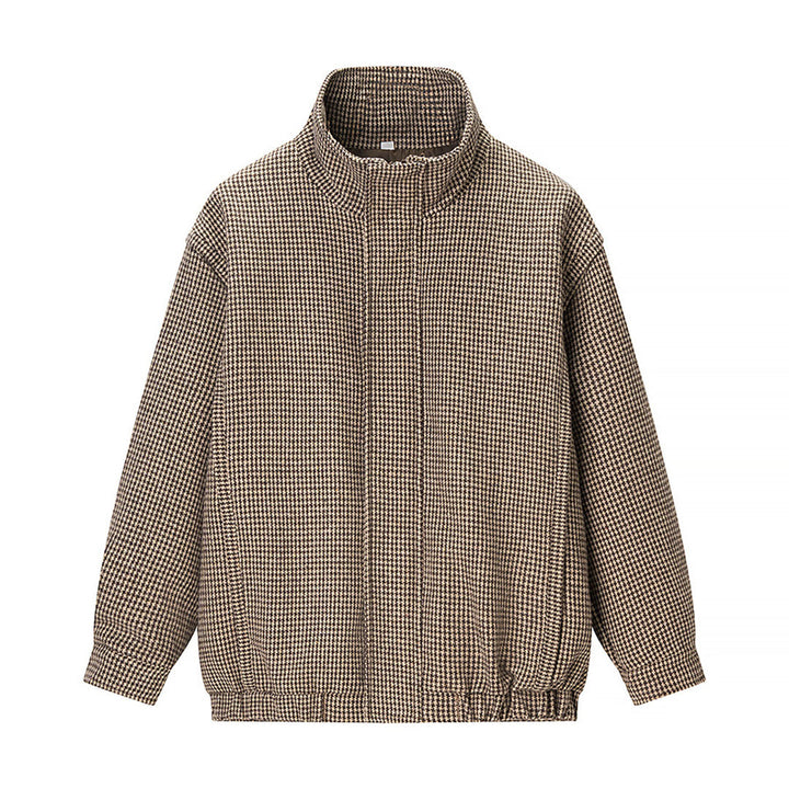 Damen lässige Utility-Jacke im karierten Design mit hohem Kragen und elastischem Bund Drune
