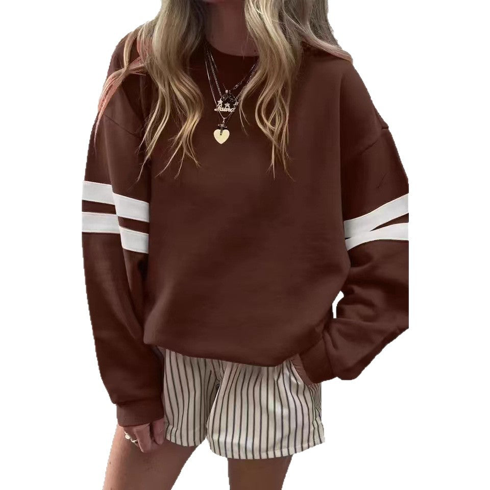 Damen lässiger Sweatshirt mit gestreiften Details und weitem Schnitt Drune