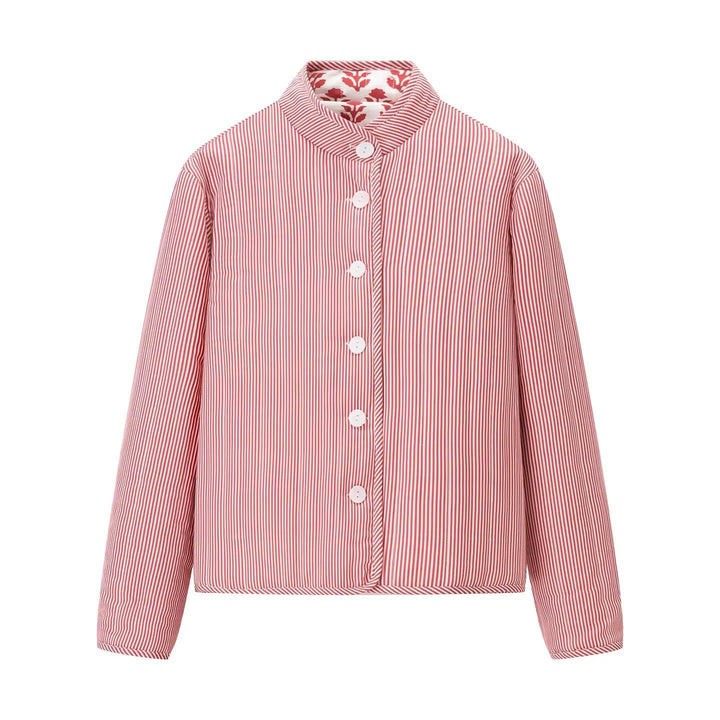 Damen gesteppte Blousonjacke mit floralem Muster und praktischen Knöpfen Drune