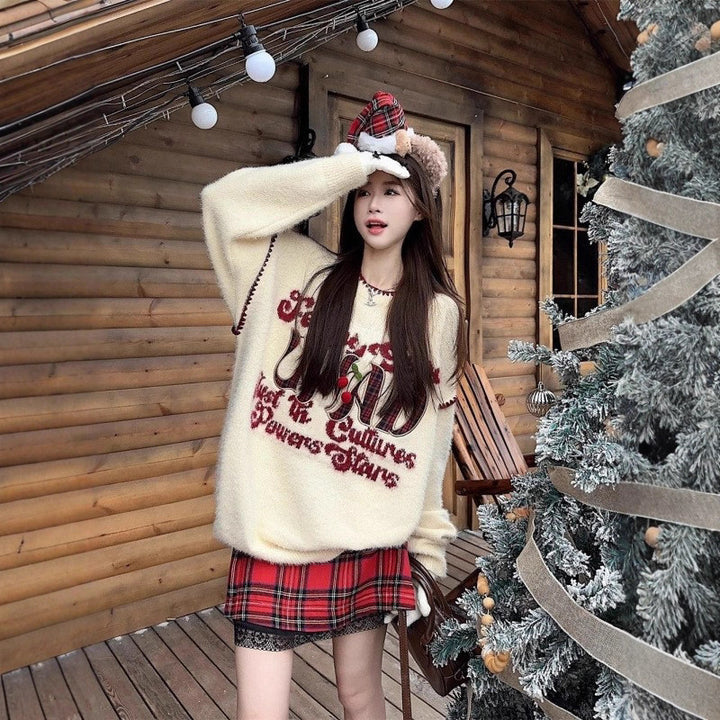 Damen Gemütlicher Pullover mit verspieltem Schriftzug und lässigem Schnitt Drune