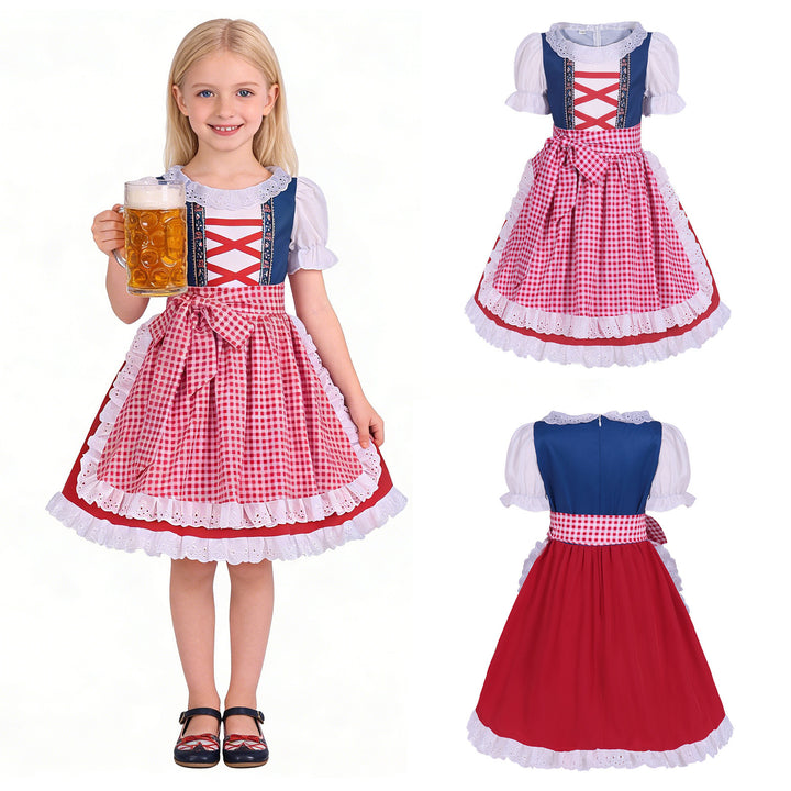 Damen nan traditionelles Kinderdirndl mit bestickter Schürze und Rüschenbluse Drune