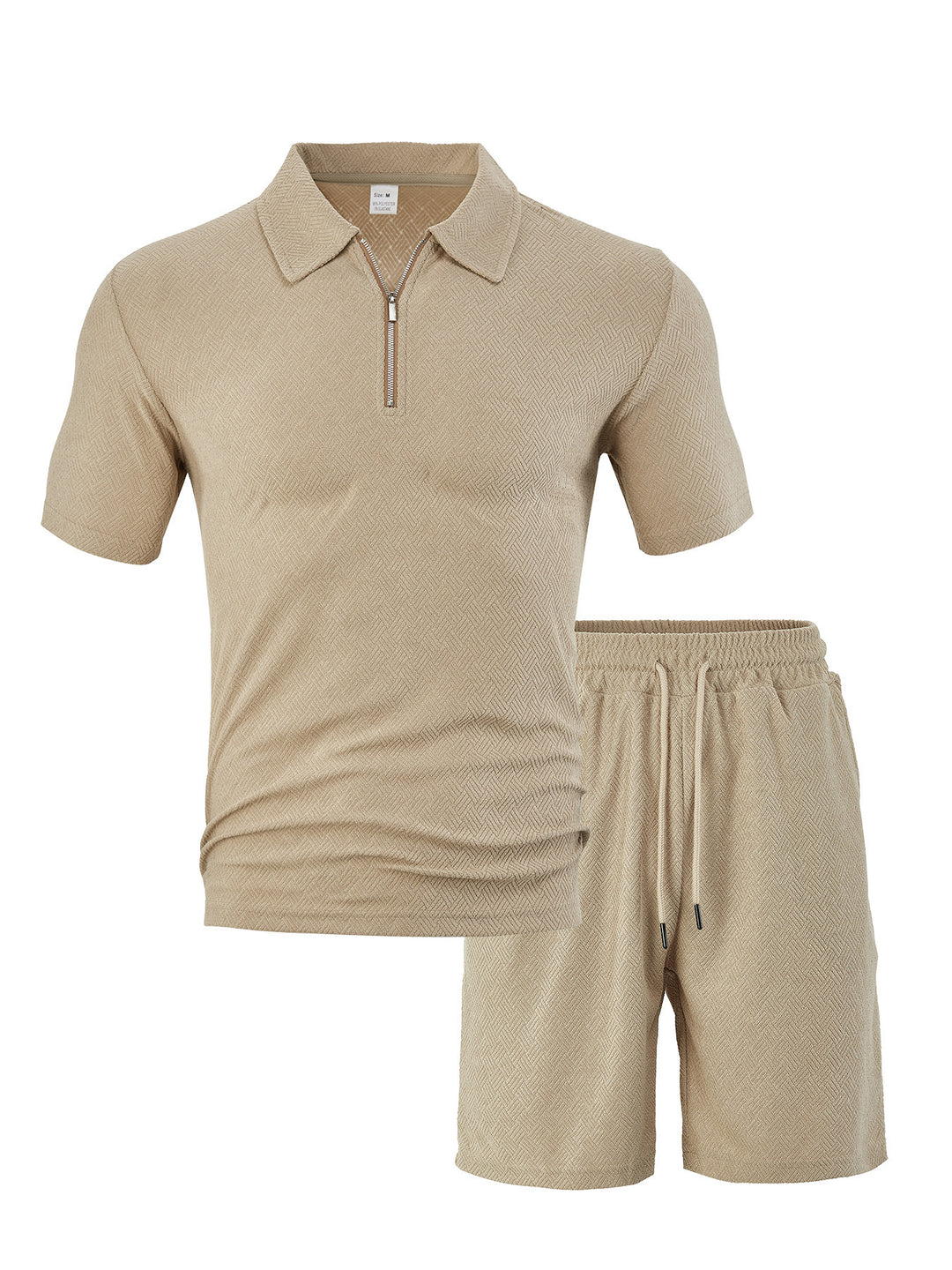 Herren nan komfortables Kurzarm-Halbzip-Set mit Polokragen und elastischer Kordelhose aus Strukturstrick Drune