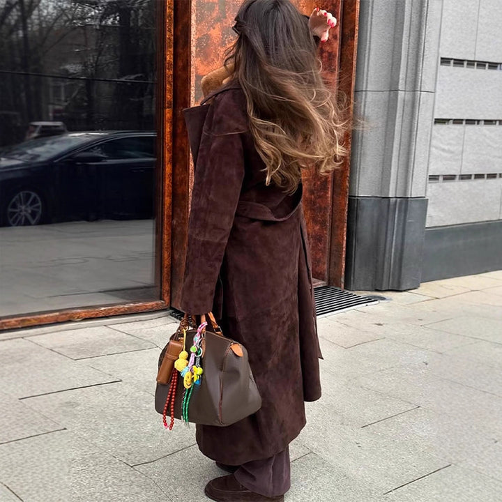 Damen Luxuriöser Wildledermantel Drune