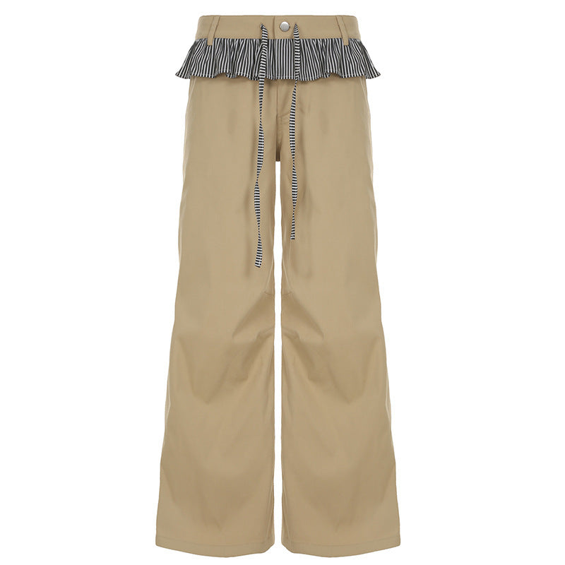 Damen Weite Freizeithose mit Rüschendetails und verstellbarem Bund Drune