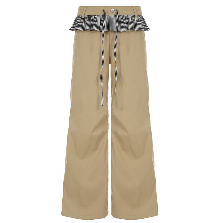 Damen Weite Freizeithose mit Rüschendetails und verstellbarem Bund Drune