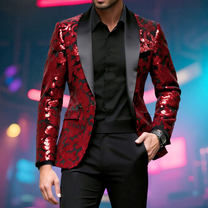 Herren glamouröser Pailletten-Blazer mit floralem Design und elegantem Schnitt Drune