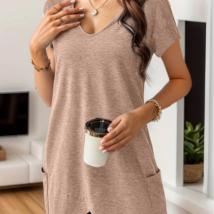 Damen Bequemes V-Ausschnitt T-Shirt mit praktischen Taschen Drune