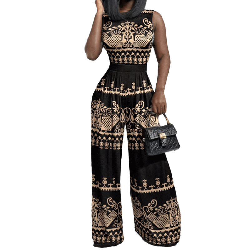 Damen Eleganter Jumpsuit mit weitem Bein und floralem Design Drune