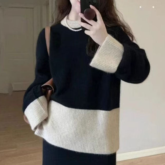 Damen Kuscheliger Strickpullover mit hohem Kragen und feiner Rippenstruktur Drune