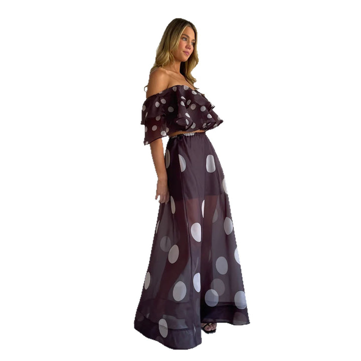Damen Maxirock Set mit Off-Shoulder Oberteil und verspieltem Volantdesign Drune