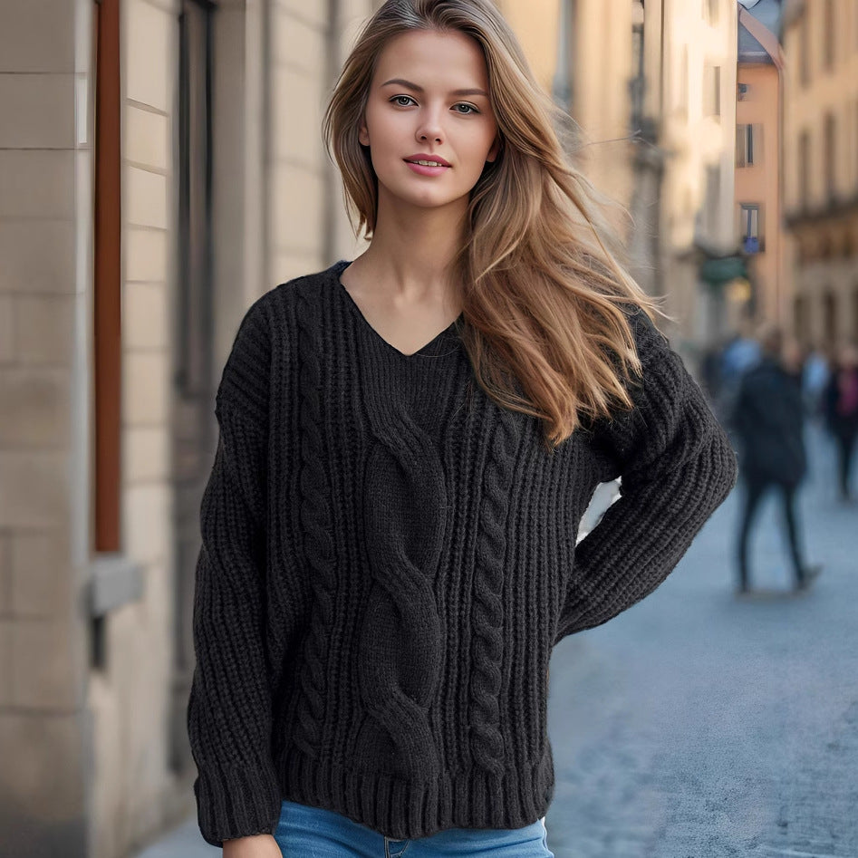 Damen Grobstrickpullover mit Zopfmuster und modernem Schnitt Drune