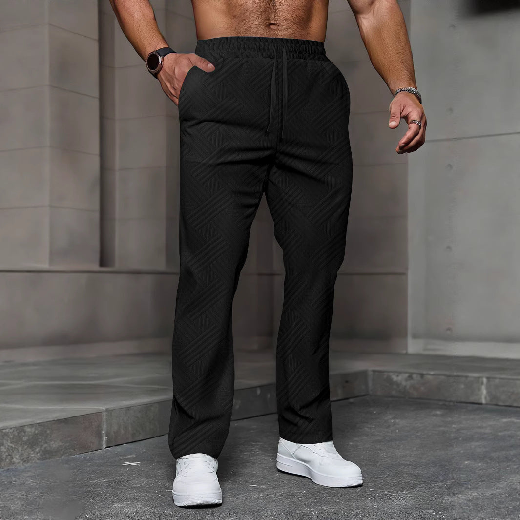 Herren nan strukturierte Relax-Jogginghose mit geometrischem Jacquard, elastischem Tunnelzug und geradem Bein Drune