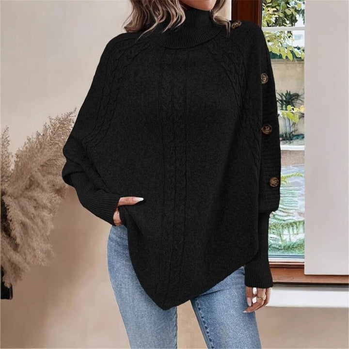 Damen Oversized Strickpullover mit Rollkragen und Knopfdetails Drune