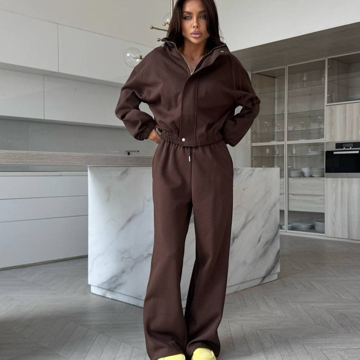 Damen Sportliches Jogging-Set mit hohem Kragen und weitem Schnitt Drune