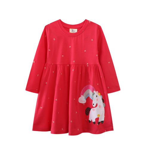 Mädchen Langarmkleid mit bezauberndem Einhorn-Design Drune