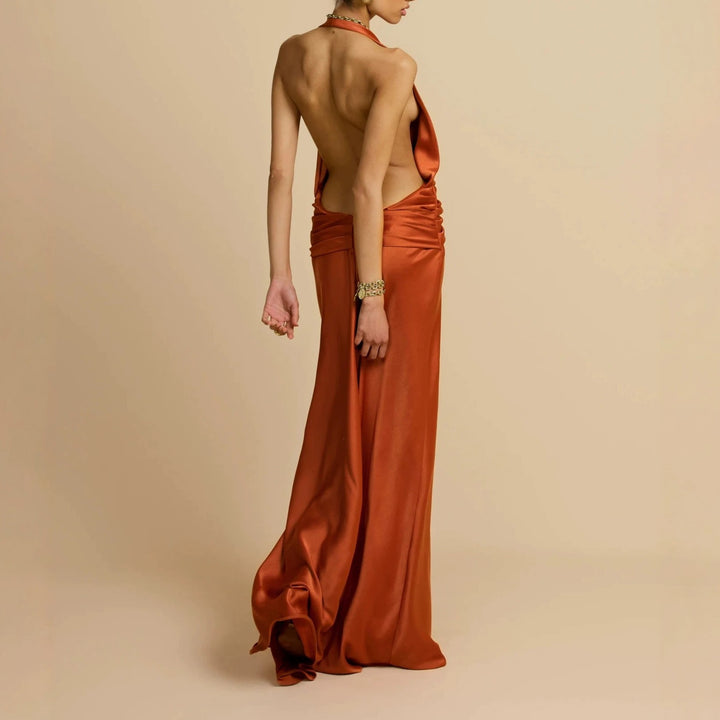 Damen Elegantes Maxikleid mit tiefem V-Ausschnitt und raffinierten Drapierungen Drune