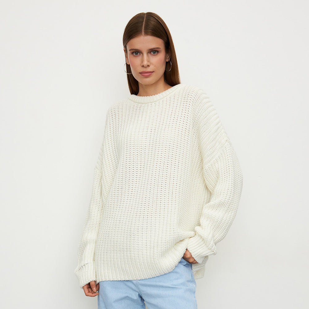 Damen Grobstrickpullover mit lässigem Schnitt und weitem Kragen Drune