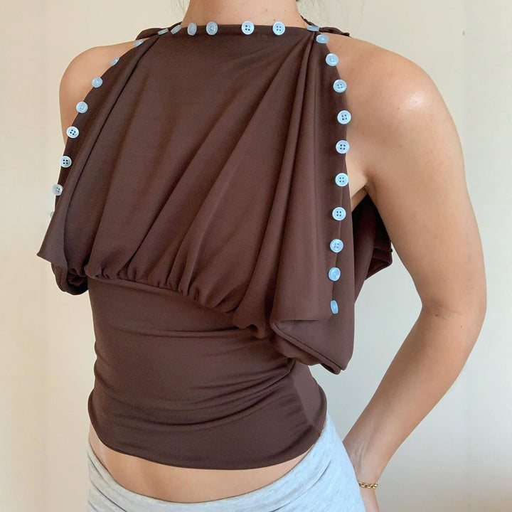 Damen Off-Shoulder Oberteil mit eleganter Knopfverzierung Drune