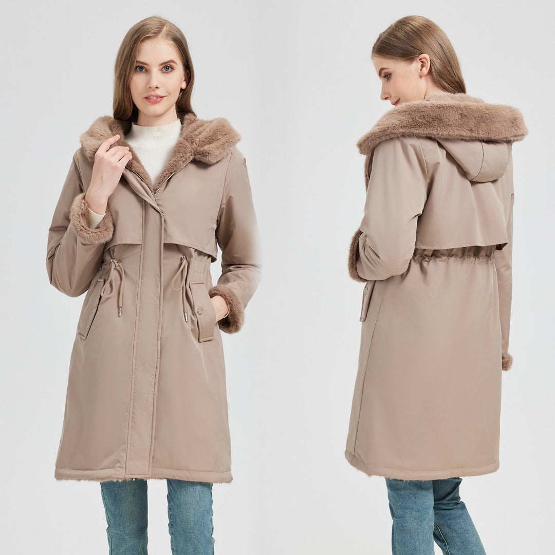Damen Eleganter und warmer Parka mit abnehmbarem Kunstfellkragen und praktischen Schnürdetails Drune