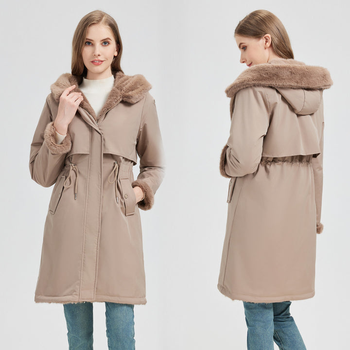 Damen Eleganter und warmer Parka mit abnehmbarem Kunstfellkragen und praktischen Schnürdetails Drune