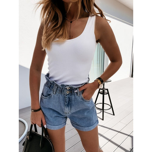 Damen Hochgeschlossene Jeansshorts mit elastischem Bund und modischem Design Drune
