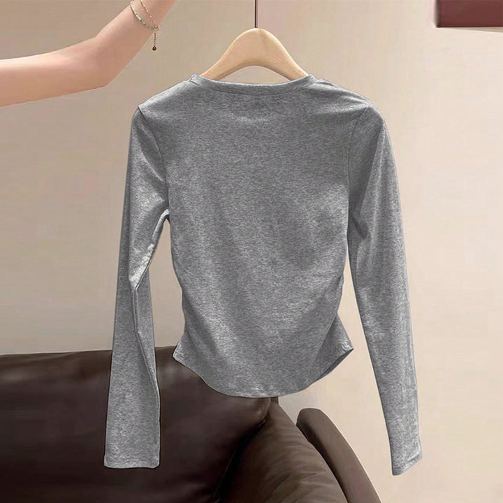 Damen gemütliches Longsleeve Oberteil mit Rundhalsausschnitt Drune